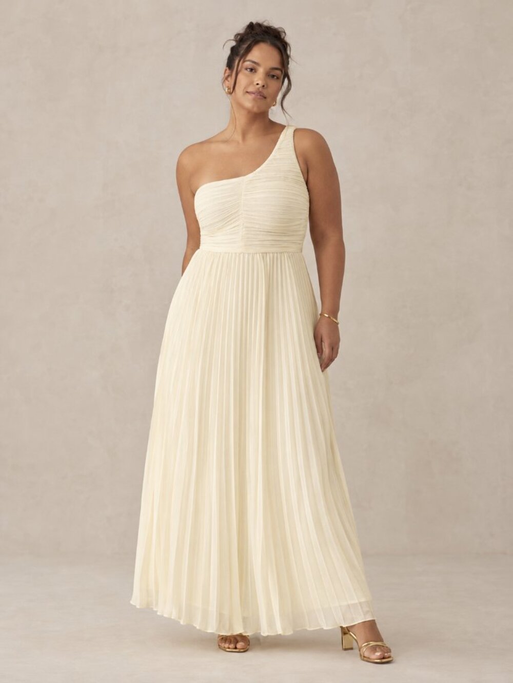 ANTHROPOLOGIE Let Me Be One Shoulder Pleated Ivory Maxi Dress Gown NEW NWT